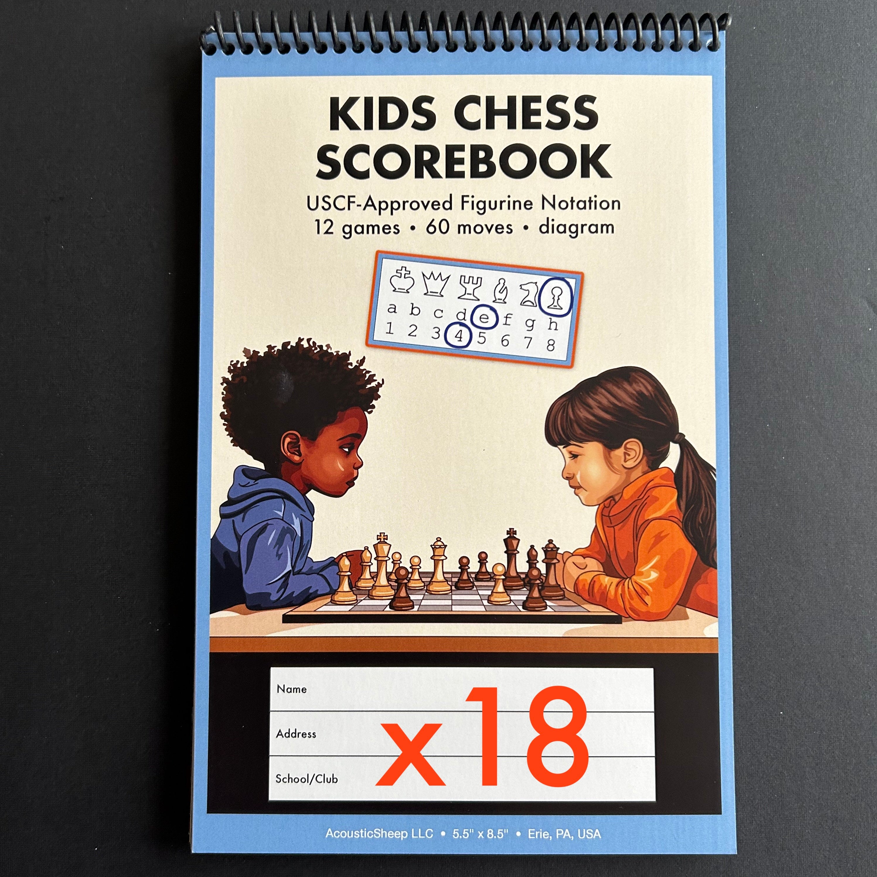 Kids Chess Scorebook 18 spiral-bound books